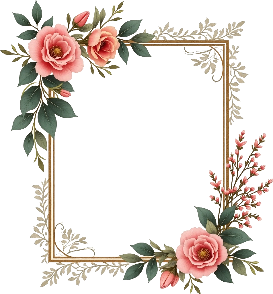 Floral Frame with Roses and Ferns